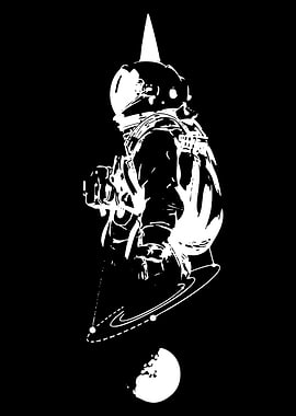 Astronaut with Planets and Moon