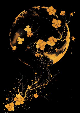 Golden Cherry Blossoms on a Dark Background