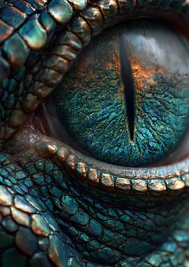 Dragon Eye Reflecting a Burning Forest