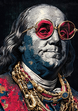 Benjamin Franklin with Sunglasses and Gold Chain