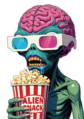 Alien Eating Popcorn with 3D Glasses