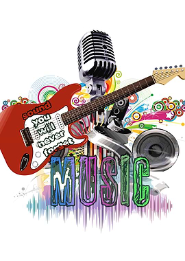 Music Collage with Guitar and Microphone