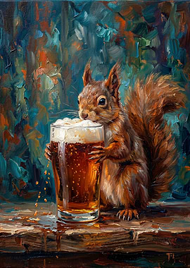 Squirrel Enjoying a Pint of Beer