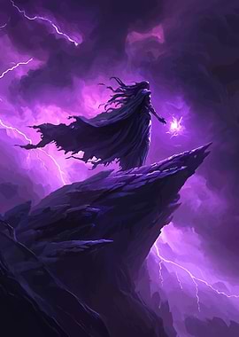 Sorceress conjuring magic during a storm