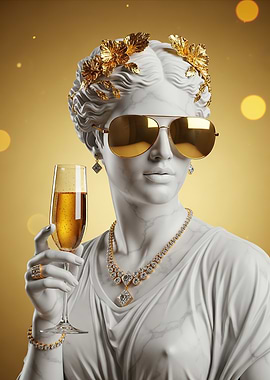 Statue with Champagne and Jewelry