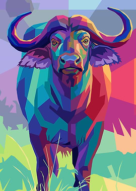 Colorful African Buffalo Portrait