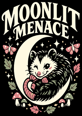 Moonlit Menace Opossum on Crescent Moon