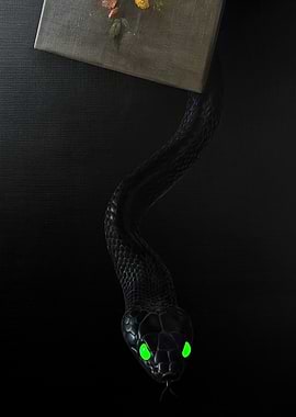 Black Snake with Glowing Green Eyes