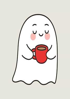 Cute Ghost Holding Coffee Mug