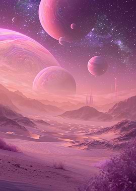 Alien Planet Landscape with Gas Giants