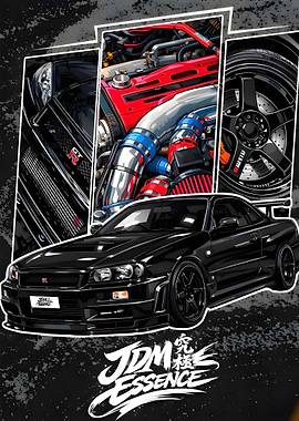 Nissan GT-R R34 Engine and Wheel Art