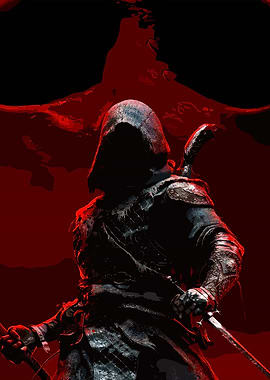 Dark Hooded Warrior with Swords