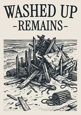 Beach Debris Driftwood Vintage Engraving Coastal Poster Ocean Shore Remains Wall Art
