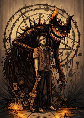 Demonic Entity and Human with Pipe