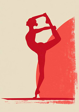 Red Silhouette of a Dancer in Yoga Pose