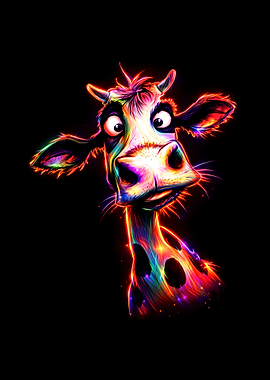Colorful Neon Cow Portrait