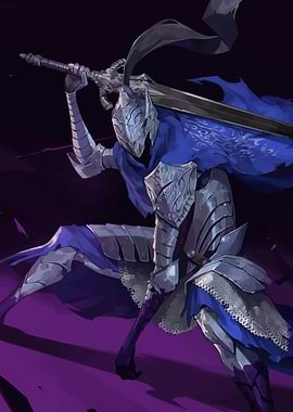 Knight in Silver Armor with Blue Cape