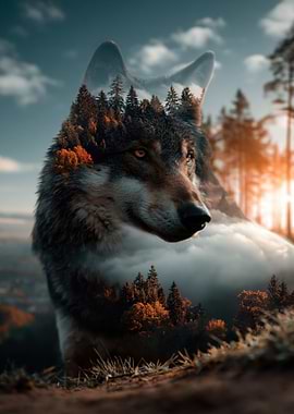 Wolf Forest Double Exposure
