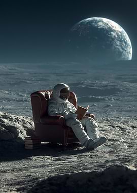 Astronaut Reading on the Moon