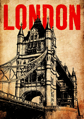 London Tower Bridge Vintage Poster