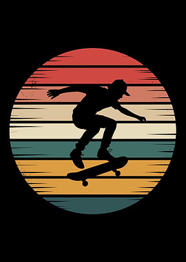 Retro Sunset Skateboarder Silhouette
