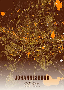 Johannesburg South Africa Map Art