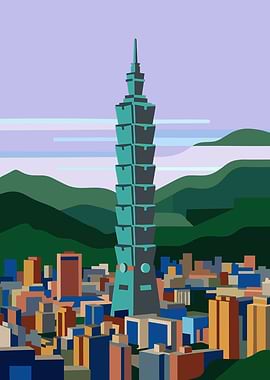 Taipei 101 Cityscape Illustration