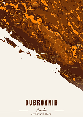 Dubrovnik, Croatia Topographic Map