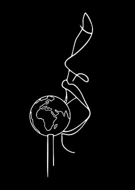 Minimalist Earth and Face Line Art