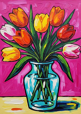 Vibrant Tulip Bouquet in Glass Vase
