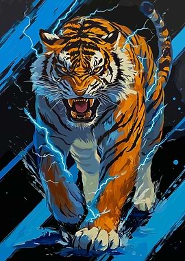 Furious Tiger with Lightning
