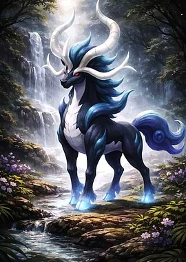 Mythical Creature in Forest Waterfall