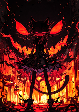 Fiery Cat Girl in Dark Fantasy