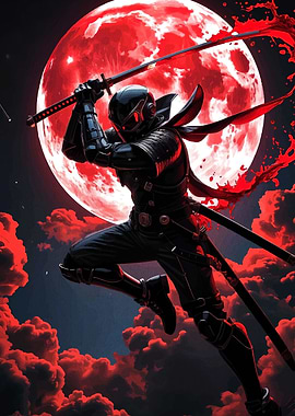 Ninja in front of a Blood Moon
