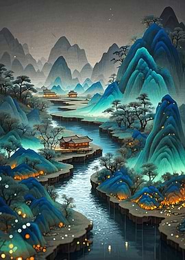 Serene Asian Mountain Landscape with River