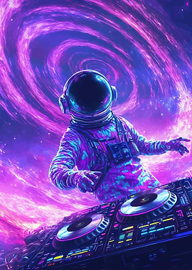 Astronaut DJ in Cosmic Nebula