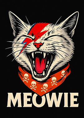 Meowie Cat with David Bowie Lightning Bolt