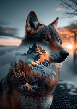 Wolf Double Exposure Landscape