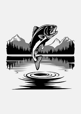 Jumping Bass Fish in Nature Scene