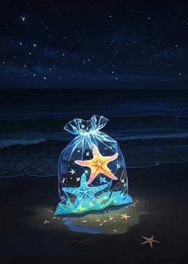Starfish in a Bag at Night