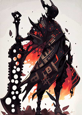 Dark Warrior with Fiery Accents