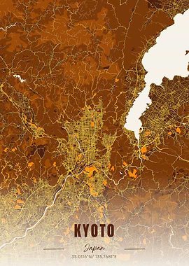 Kyoto Japan Map Art