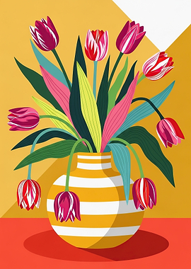 Vase of Colorful Tulips