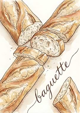 Watercolor Baguette Illustration