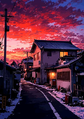 Anime Street at Sunset