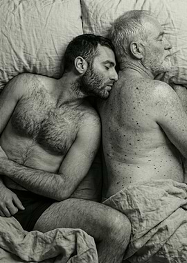 Monochrome Portrait Two Men Sleeping