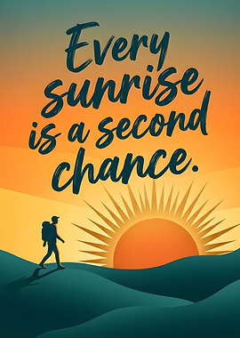 Sunrise hiker with inspirational quote