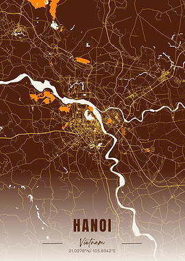 Hanoi Vietnam Map Art