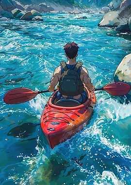 Man kayaking down a river