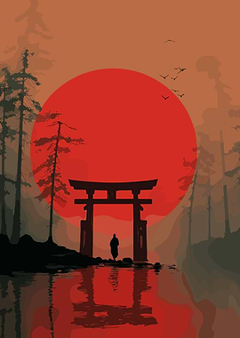 Serene Japanese Torii Gate at Sunset